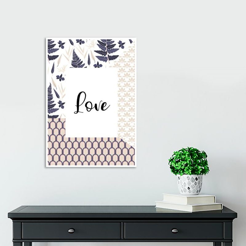 plakat do salonu z napisem i kolorowymi wzorami plakat ze wzorzystą ramką do salonu