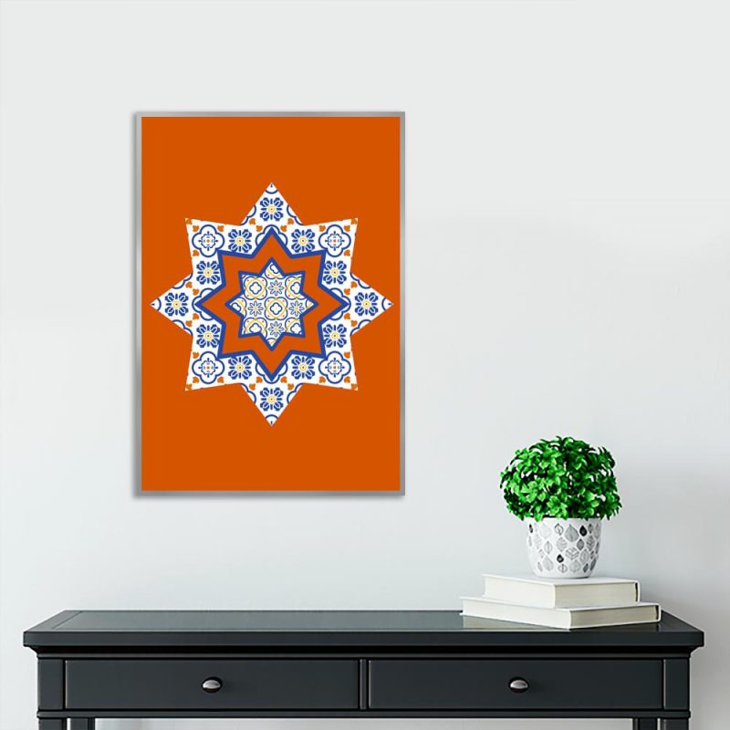 plakat z kolorowym wzorem na ścianę salonu