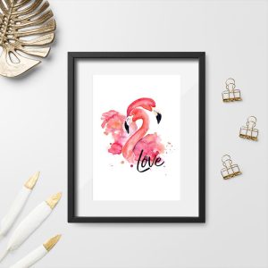 plakat z motywem flamingów