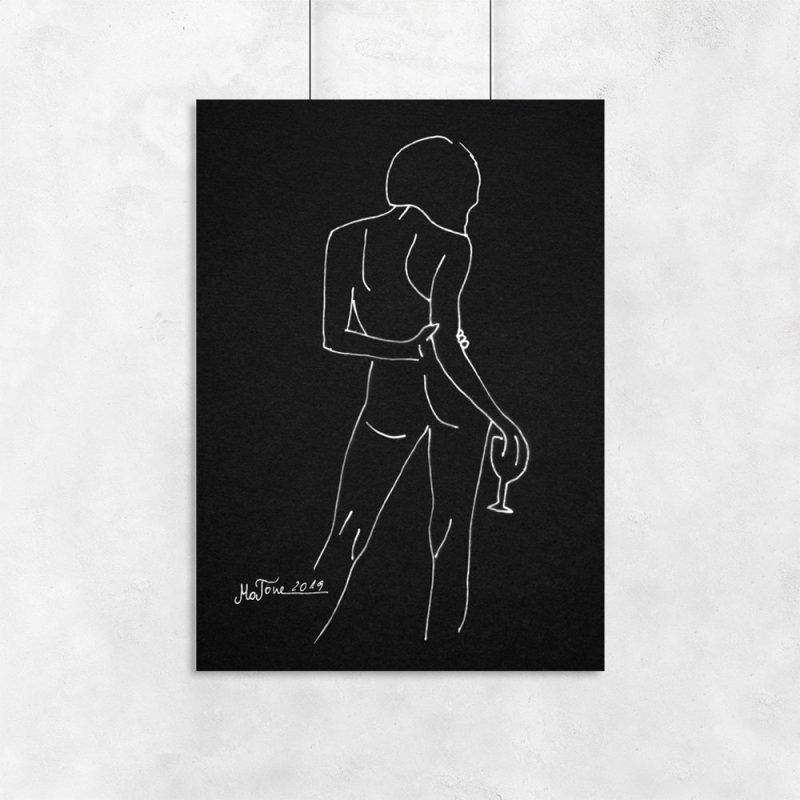 czarno-biały plakat z rysunkiem dziewczyny