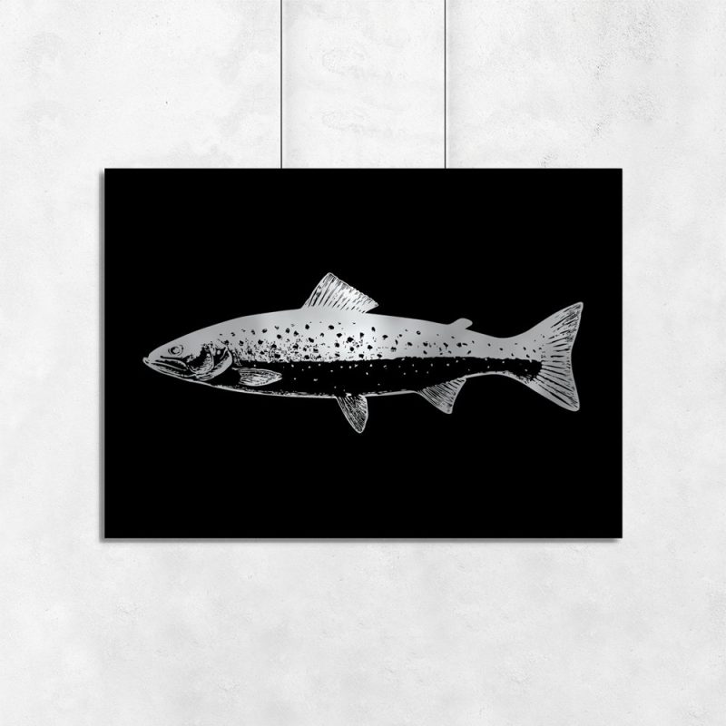 plakat z motywem srebrnej ryby