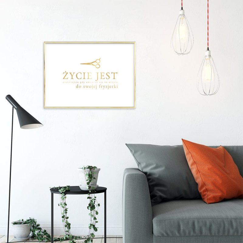 Pozłacany plakat do salonu fryzjerskiego