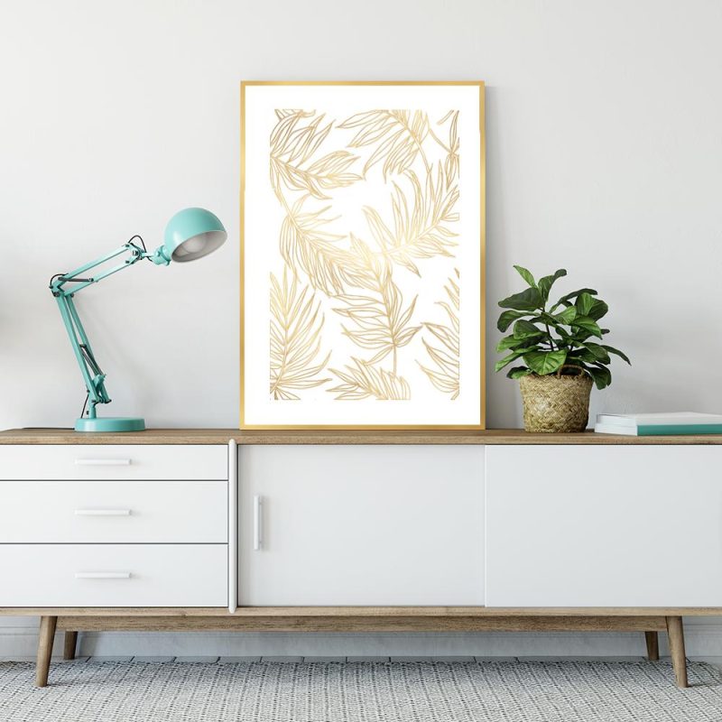 Plakat ze złotymi liśćmi palmy