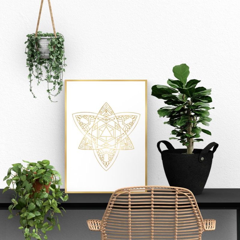Plakat złoty z motywem geometrycznego kwiatu