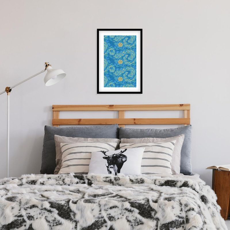 żółte zawijasy na niebieskim tle-plakat do salonu żółte zawijasy na niebieskim tle-plakat do salonu