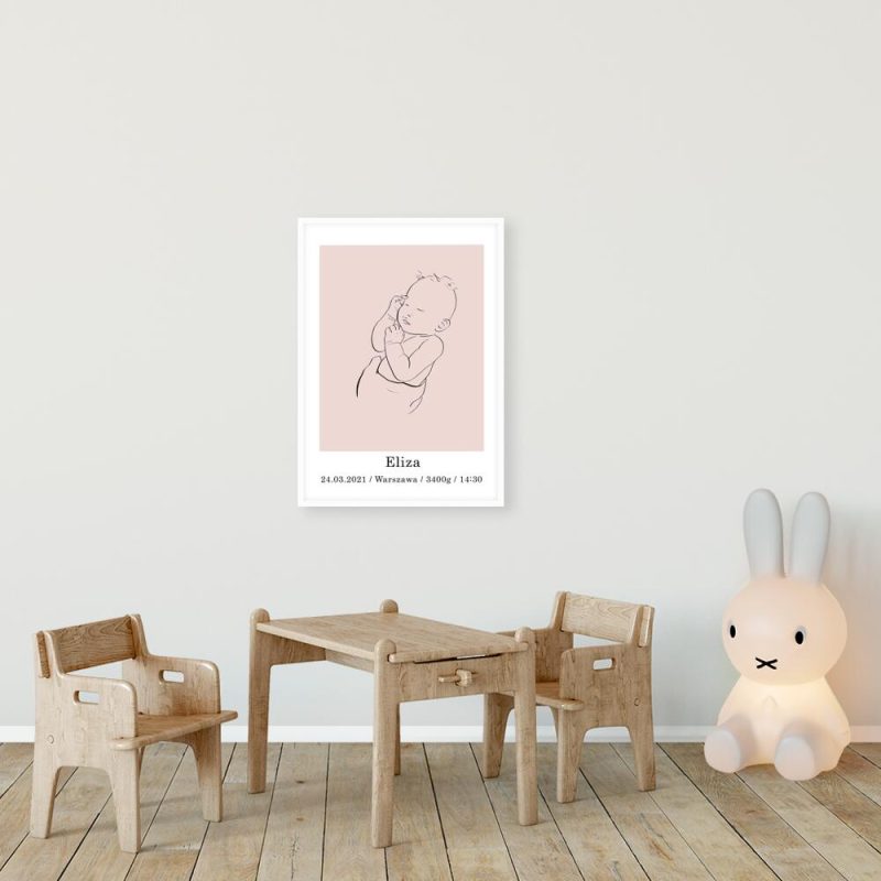 Dziecięcy plakat minimalistyczny z data urodzenia do pokoju przedszkolaka