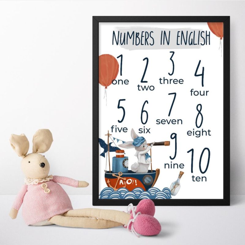 Liczby i angielskie napisy - Plakat dla dzieci