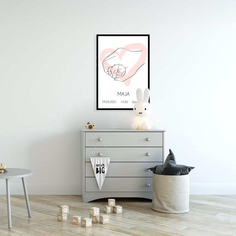 Nowoczesny plakat z serduszkiem i stópkami dla dziewczynek Nowoczesny plakat z serduszkiem i stópkami dla dziewczynek