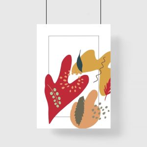 Plakat z abstrakcyjnymi kleksami i liśćmi