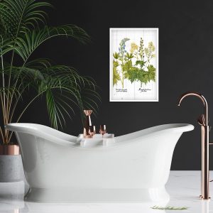 Botaniczny plakat z górskimi kwiatami na deskach do łazienki