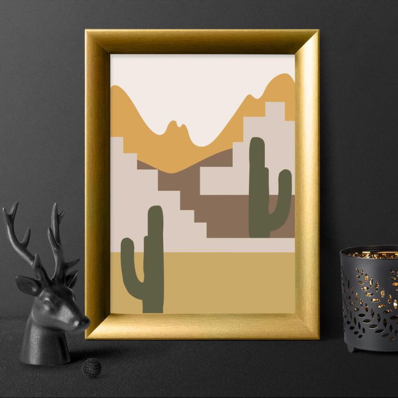 Plakat dolina wśród gór z kaktusami