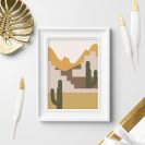 Plakat pustynny pejzaż z kaktusami i górami