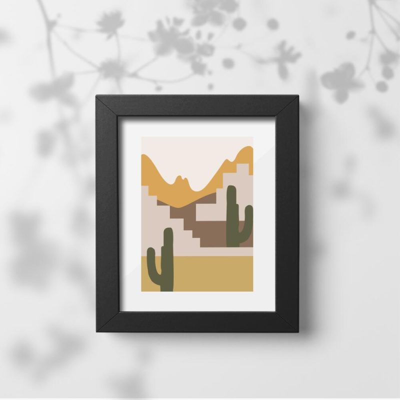 Plakat widok na kaktusy i góry