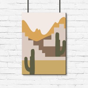 Plakat góry i kaktusy