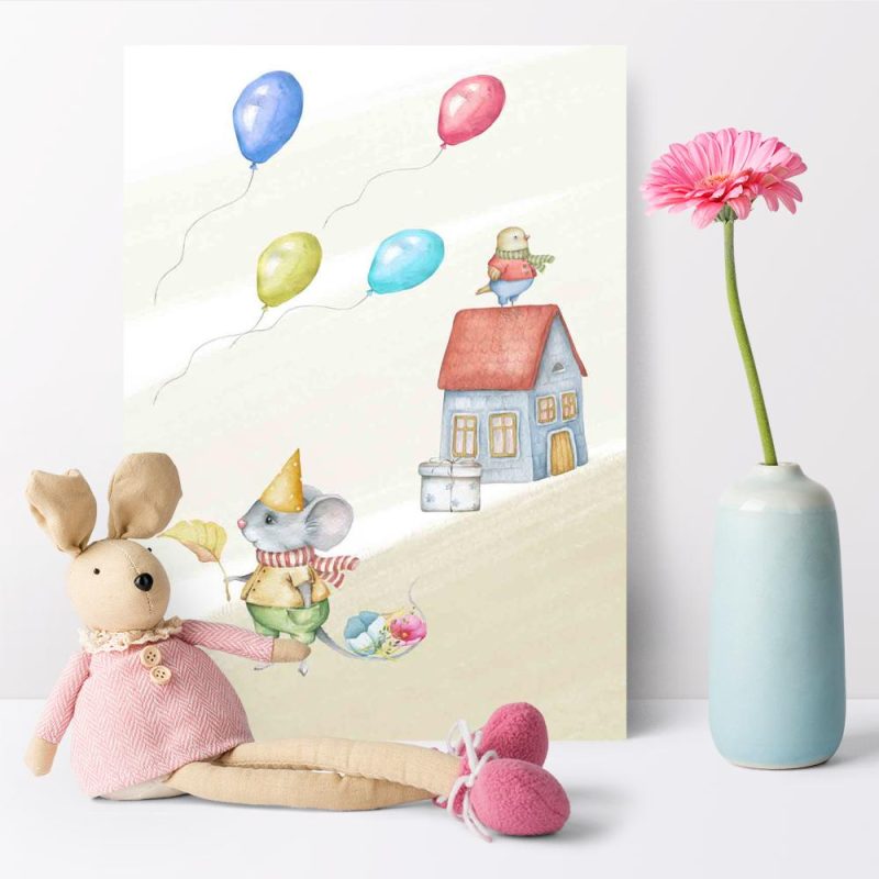 Plakat dla dziecka z urodzinową myszą