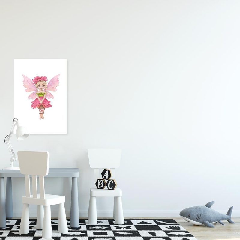 Plakat z wróżką w sukience z kwiatu malwy do pokoju dziecięcego
