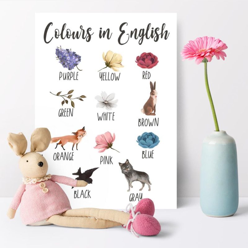 Edukacyjny plakat dla ucznia z kolorami - Leśne zwierzęta