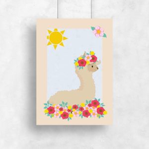 Plakat do pokoju dziecka z lamą na słońcu