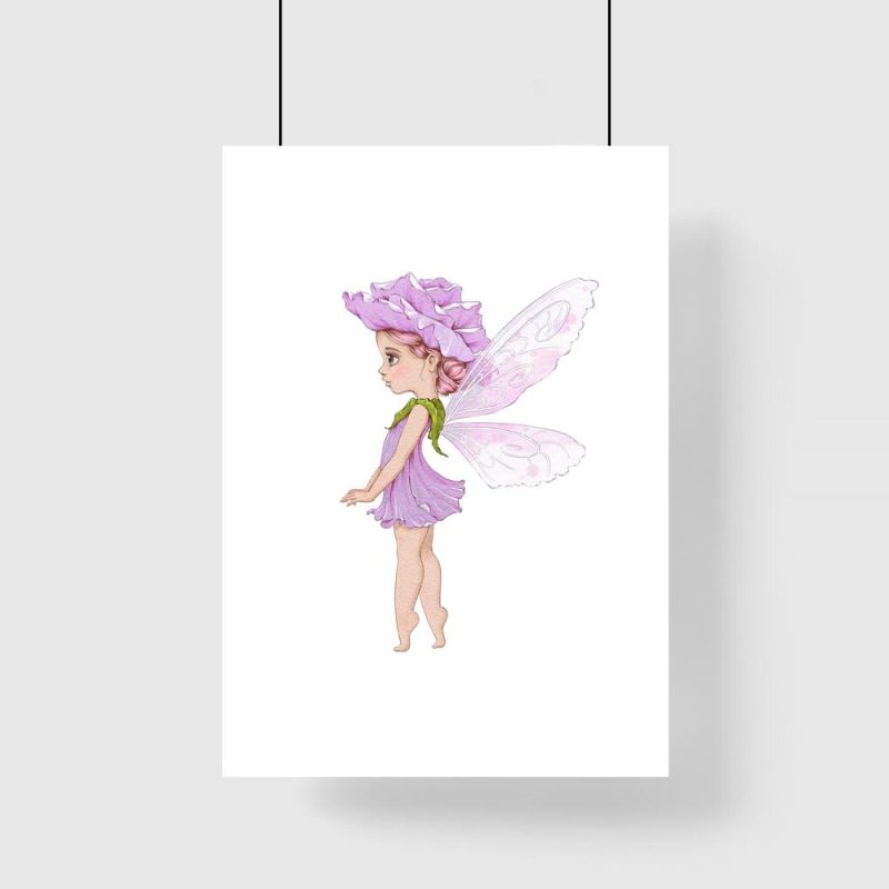 Plakat dla dzieci z wróżką ubraną w kwiat leśnego dzwoneczka