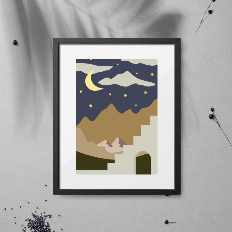 Plakat nocne niebo w górach