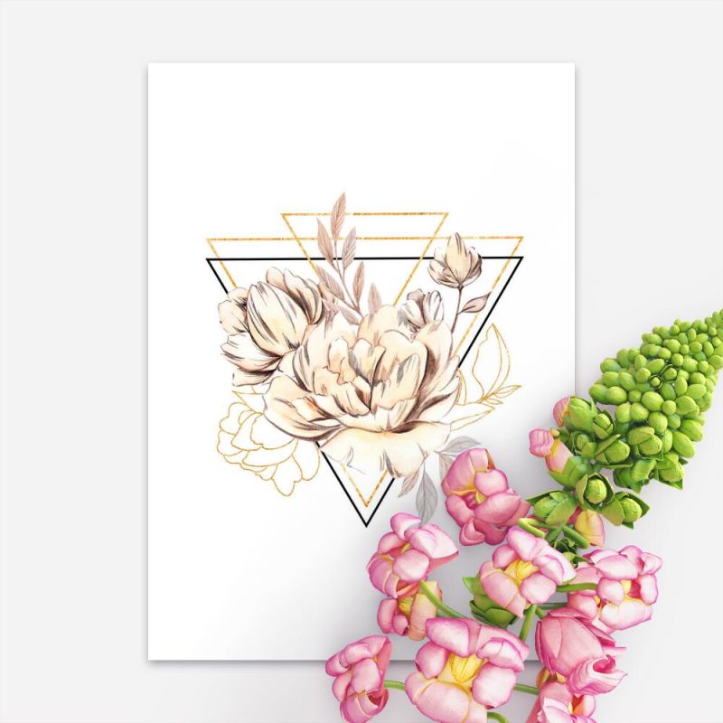 Plakat geometryczny z kwiatami do sypialni