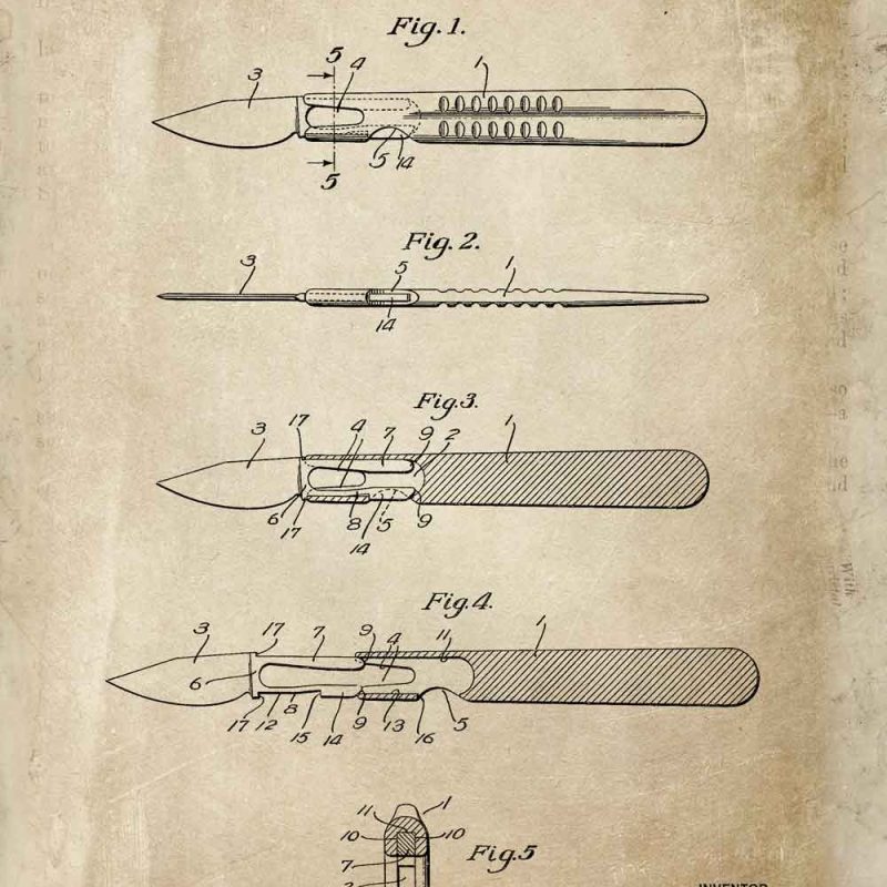 Medyczny plakat retro - Patent na skalpel do gabinetu lekarskiego