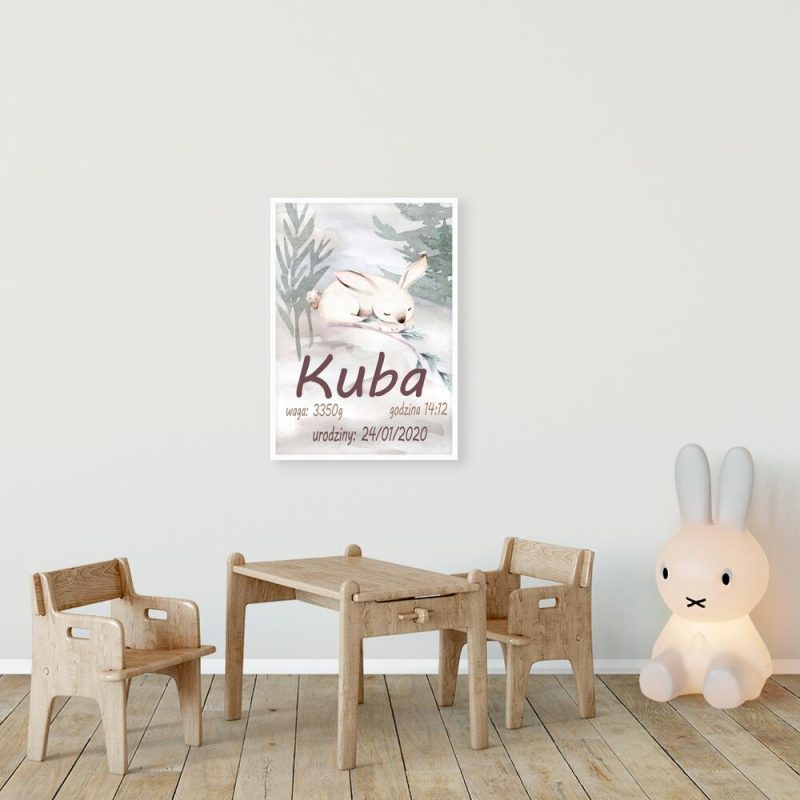 Plakat dla dziecka – Metryczka z królikiem Plakat dla dziecka - Metryczka z królikiem