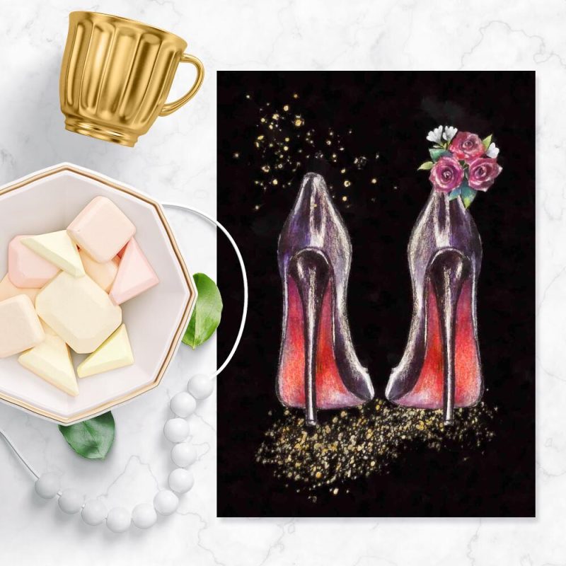 Plakat obuwie i kwiaty dla kobiety Plakat obuwie i kwiaty dla kobiety