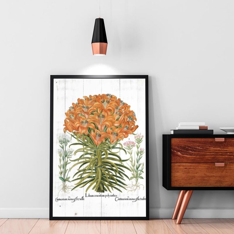 Plakat botaniczny - Pomarańczowe lilie z cętkami na przedpokój