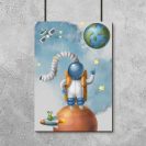 Plakat dla dzieci z kosmonauta i ufoludkiem