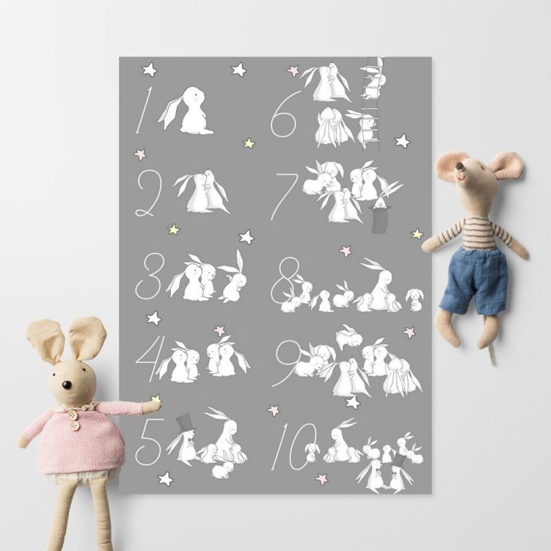 Plakat dla dzieci z króliczkami i cyferkami Plakat dla dzieci z króliczkami i cyferkami