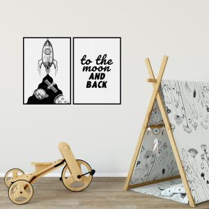 Plakat dla dzieci z rakietą i napisem