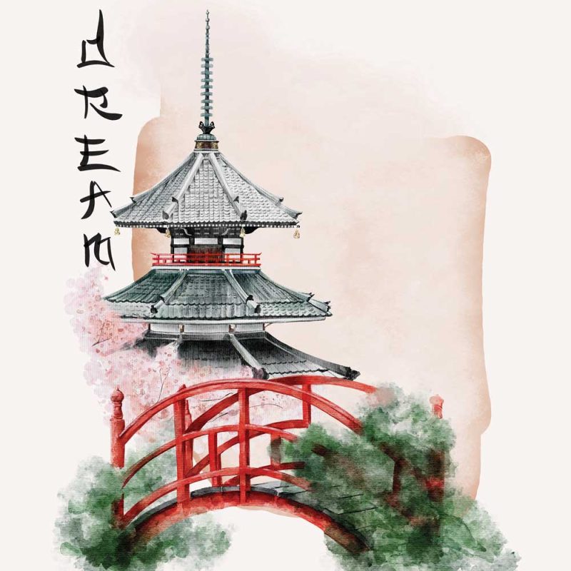 Plakat mostek i pagoda