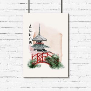 Plakat pagoda i mostek