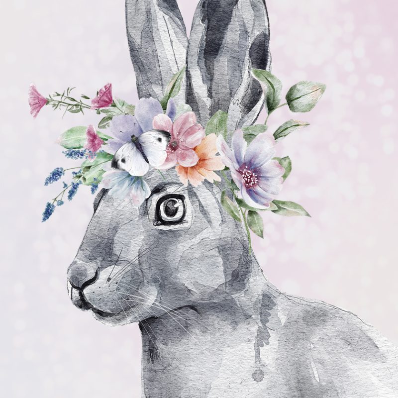 Plakat pastelowy z króliczkiem w kwiatach