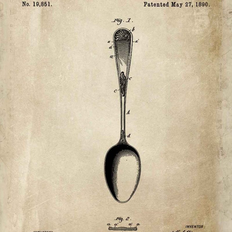 Plakat retro - Rysunek patentowy łyżki dla kucharza