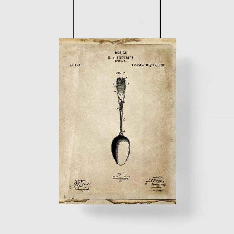 Plakat retro - Rysunek patentowy łyżki do restauracji