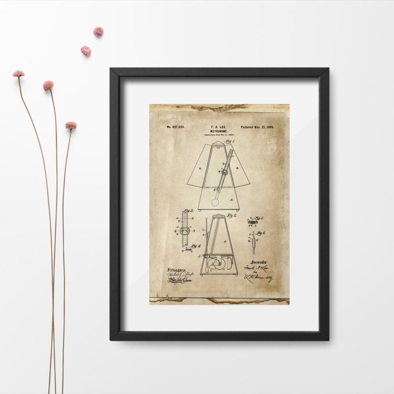 Plakat retro z metronomem – patent 1899r. Plakat retro z metronomem - patent 1899r.