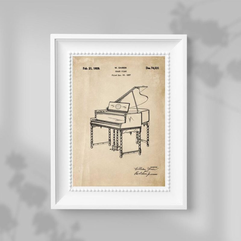 Plakat vintage pianinem w kolorze sepii