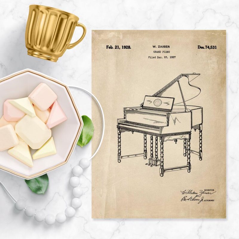 Plakat vintage z certyfikatem na budowę pianina