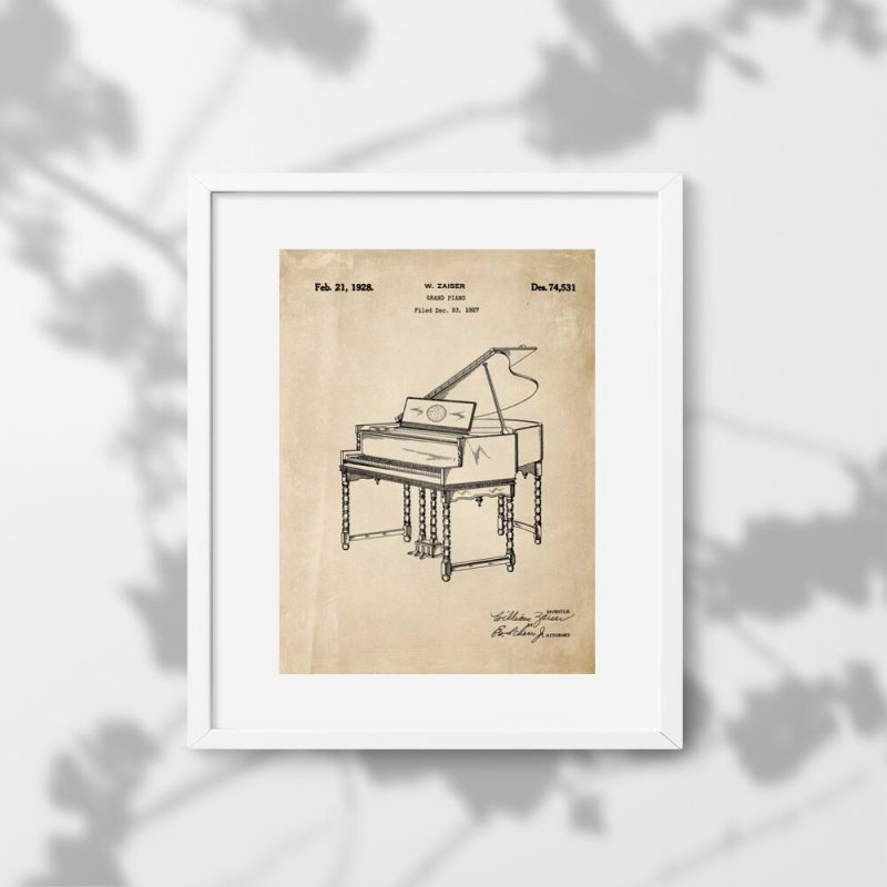 Plakat vintage z zezwoleniem na konstrukcję pianina