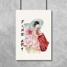 Plakat z japońską kobietą i lotosem