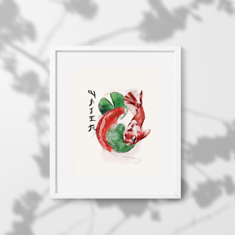 Plakat z japońskimi karpiami koi