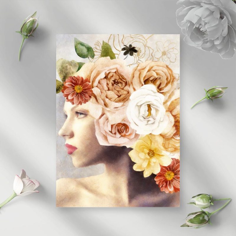 Plakat z kobietą i kwiatami do salonu