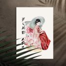 Plakat z kobietą sztuki i kwiatem lotosu