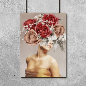 Plakat z kwiatami i kobietą