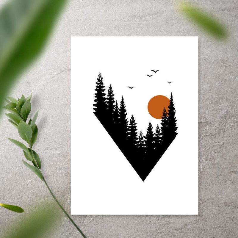 Plakat z motywem geometrycznego lasu do pokoju Plakat z motywem geometrycznego lasu do pokoju