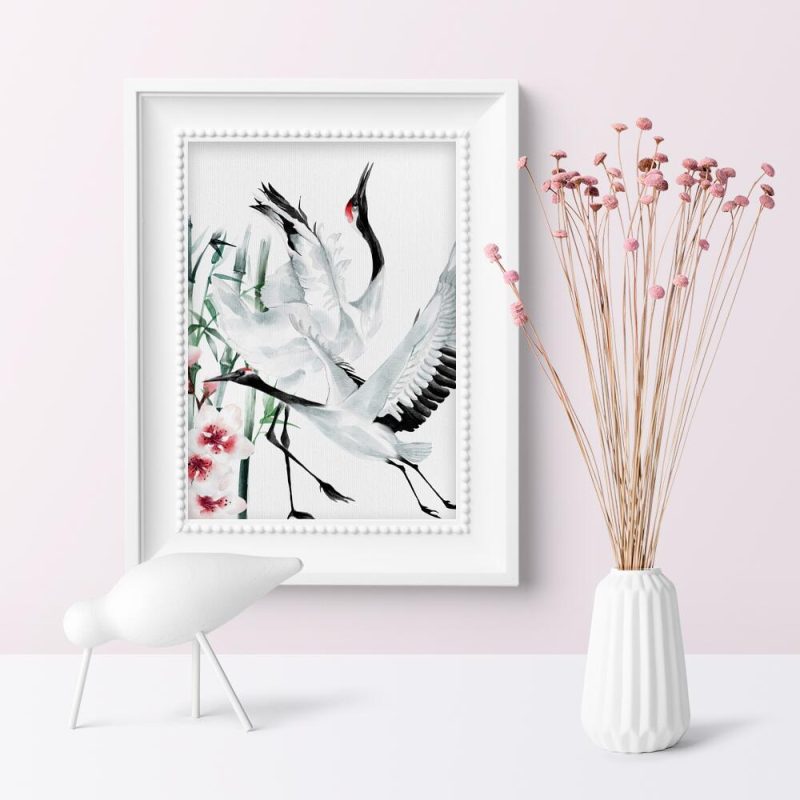 Plakat z motywem lecącego żurawia do przedpokoju