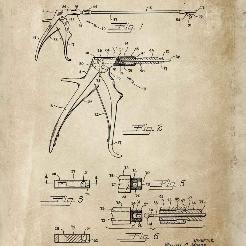 Plakat z rysunkiem patentowym narzędzia chirurgicznego dla ucznia