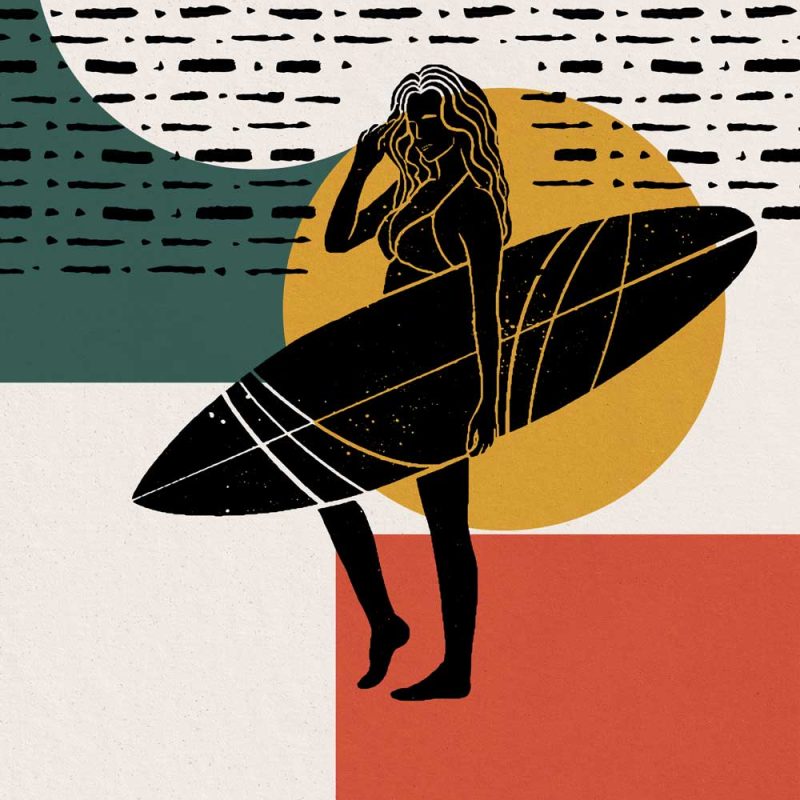 Plakat z surferką do oprawienia